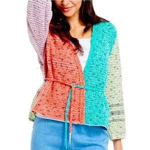 NWT NIC+ZOE Petite Color Crush Cardigan Tie Waist Red Green Mauve Purple Aqua